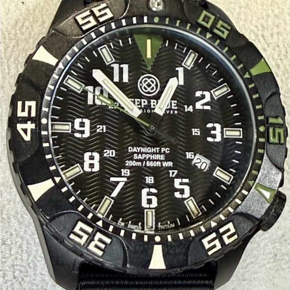 DEEP BLUE Day/Night PC Date Diver Mens Sport Watch.